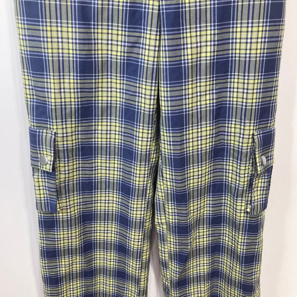 Forever 21 Women's Blue Yellow Plaid Cargo Pants Wide‎ Leg Size Medium - Picture 16 of 16